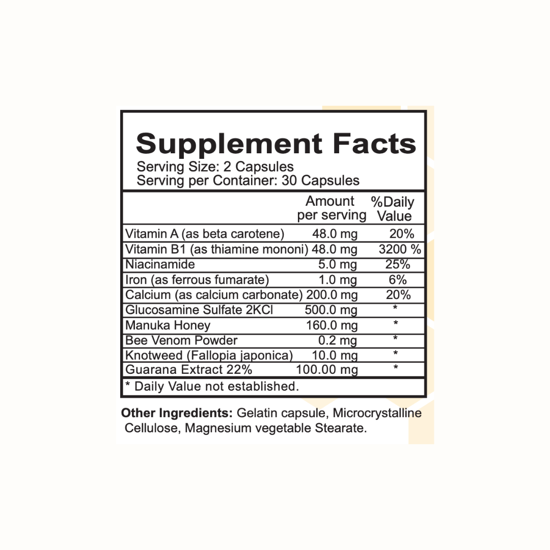 AbeeMed Capsules dietary supplement with manuka honey, bee venom and glucosamine