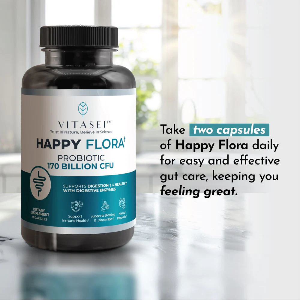 Happy Flora - Suplemento Probiótico con 170 mil millones de UFC para un Intestino Sano