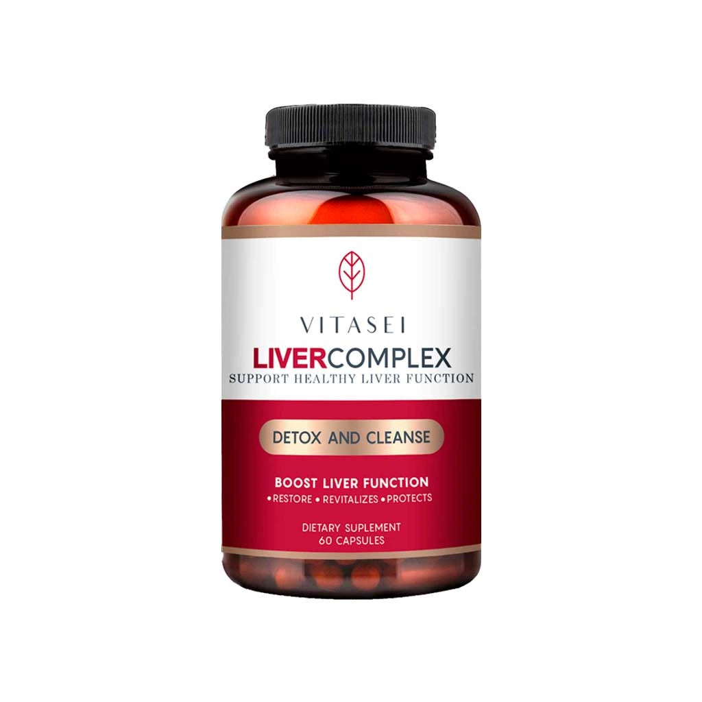 Vitasei LiverComplex 60 capsules bottle, natural supplement to support liver health and detox.