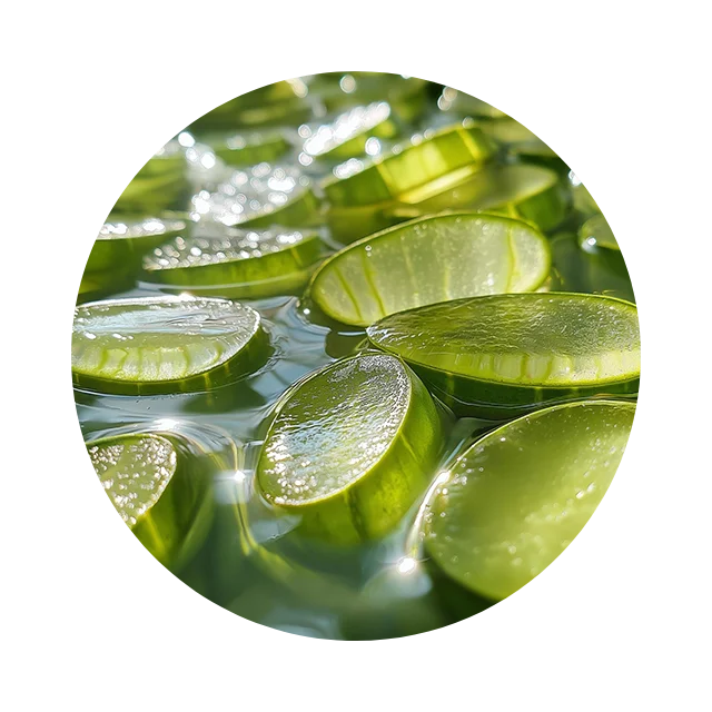 Circular macro image of aloe vera representing soothing hydration