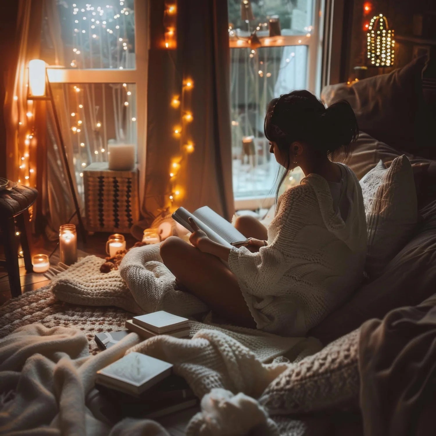 Calm evening scene with warm lighting representing balance and relaxation before bedtime.