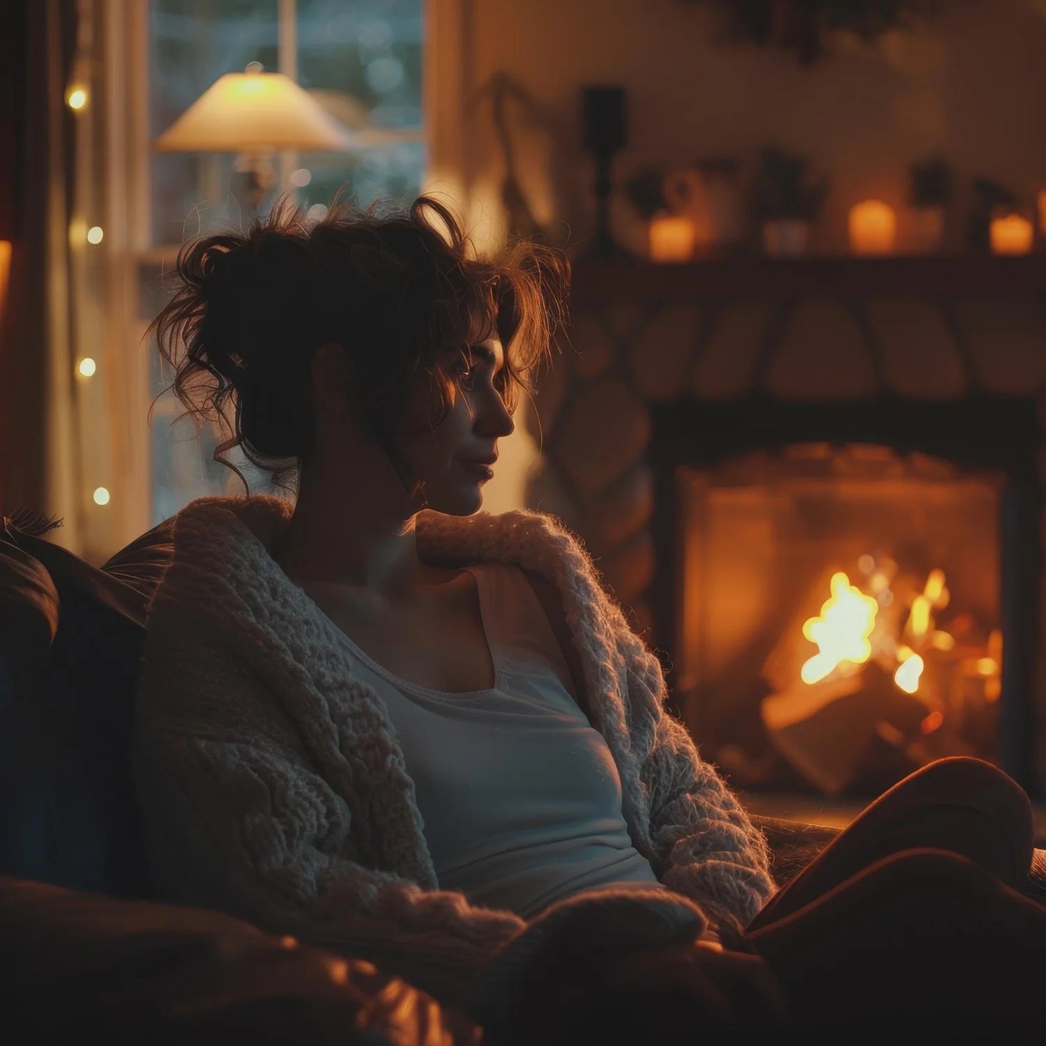 Person applying moisturizing cream in a cozy evening setting