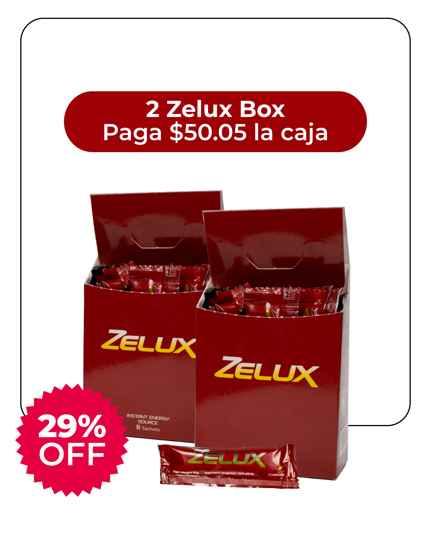Zelux | Caja con 8 sachets x2 | Energía Para Llevar