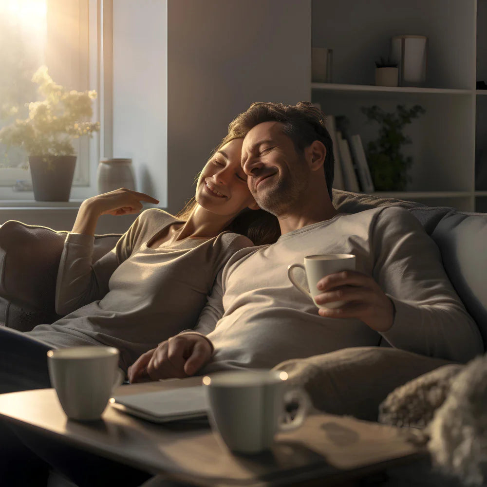 Couple applying Army Health cream at night to relax sore muscles before bedtime.
