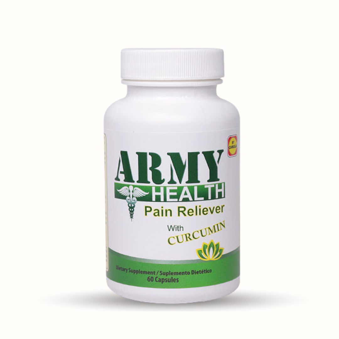 Army Health Pain Reliever with Curcumin - Bottle with 60 dietary supplement capsules