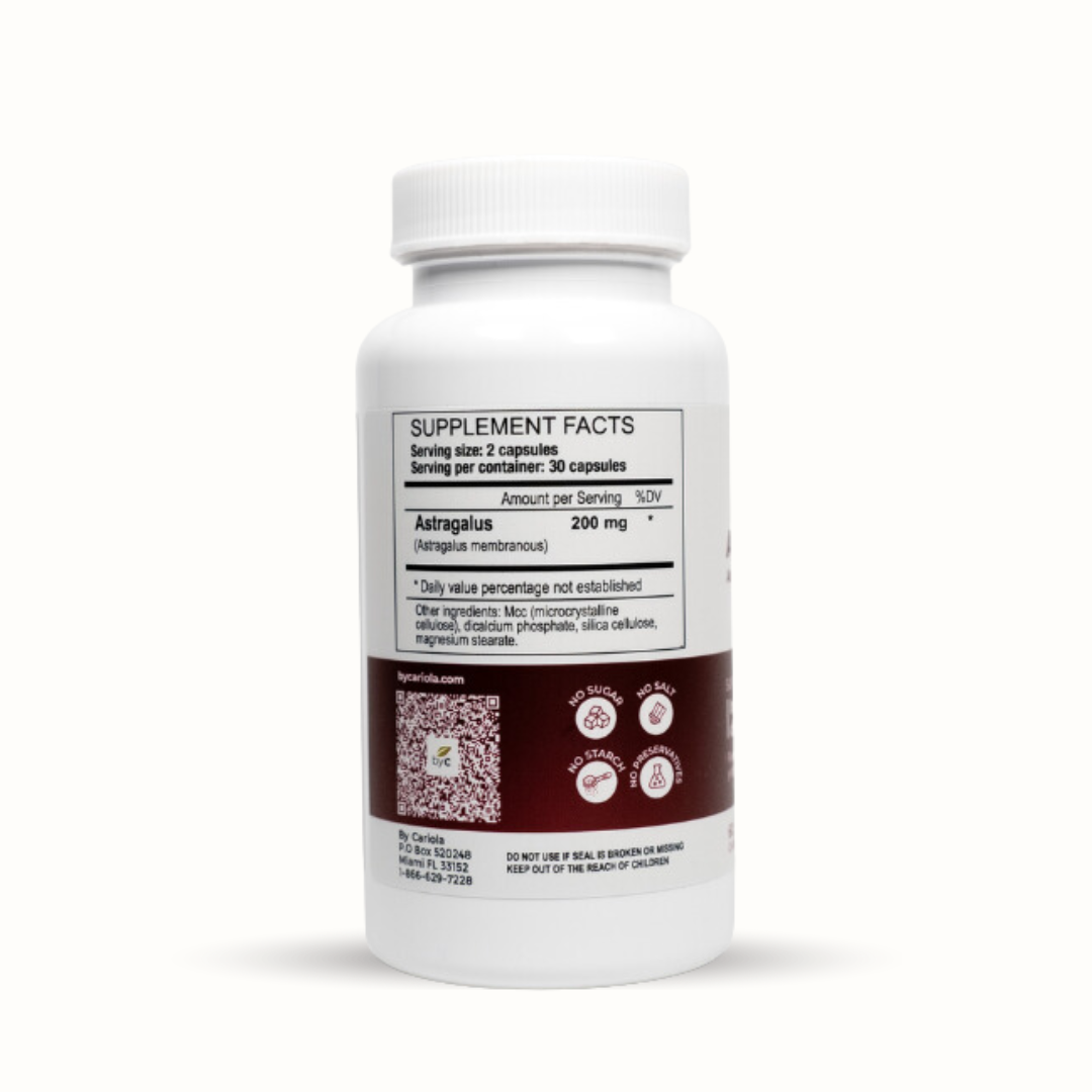 Astragalus Capsules front view – immune and digestive health supplement by Cariola