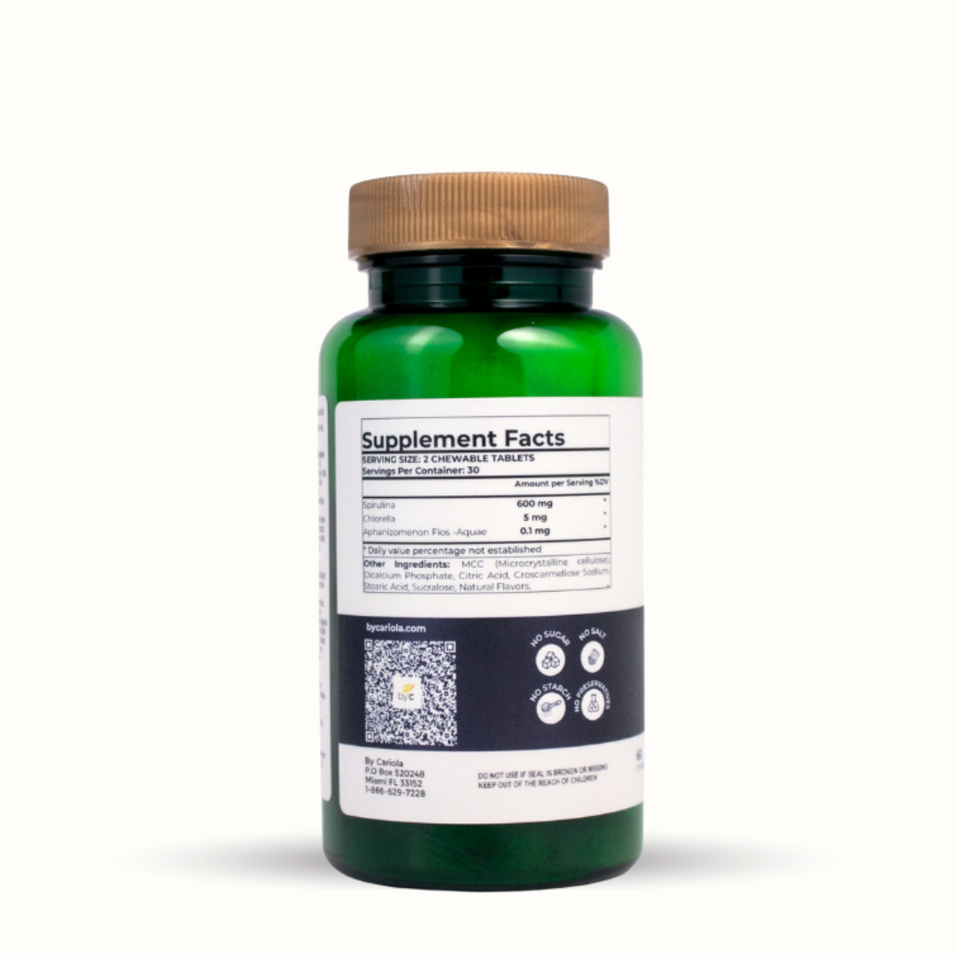 Supplement Facts label of Bioxtron Chewable Tablets – ingredients and nutritional details.