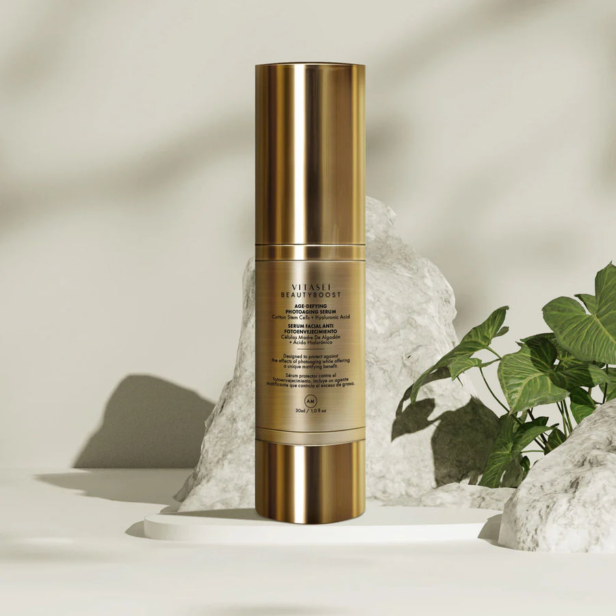 Daytime AM facial serum with cotton stem cells and hyaluronic acid for hydration and anti-aging