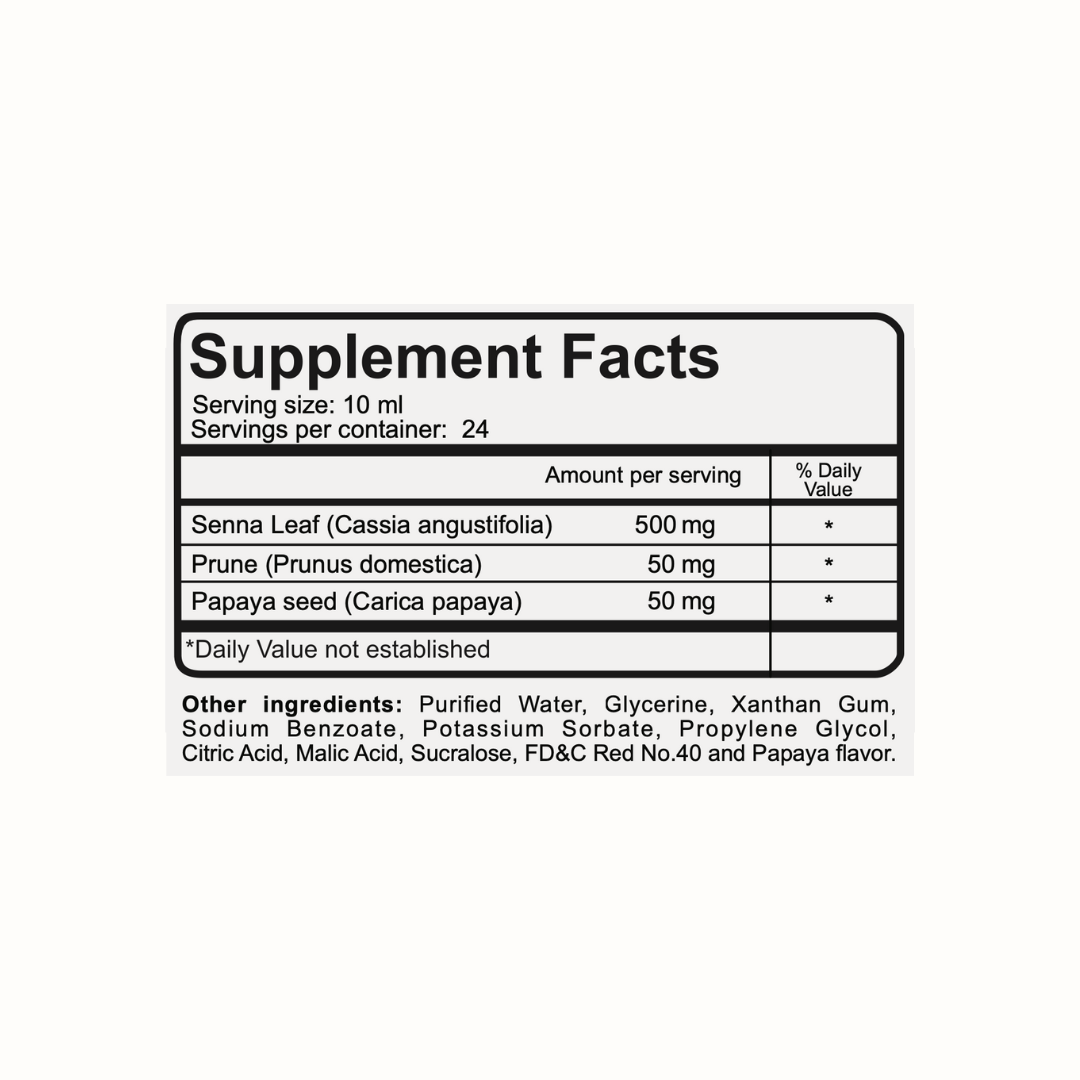 Bottle of Evacualax Adult natural liquid laxative Papaya flavor, 8 oz dietary supplement for constipation relief and digestive health.