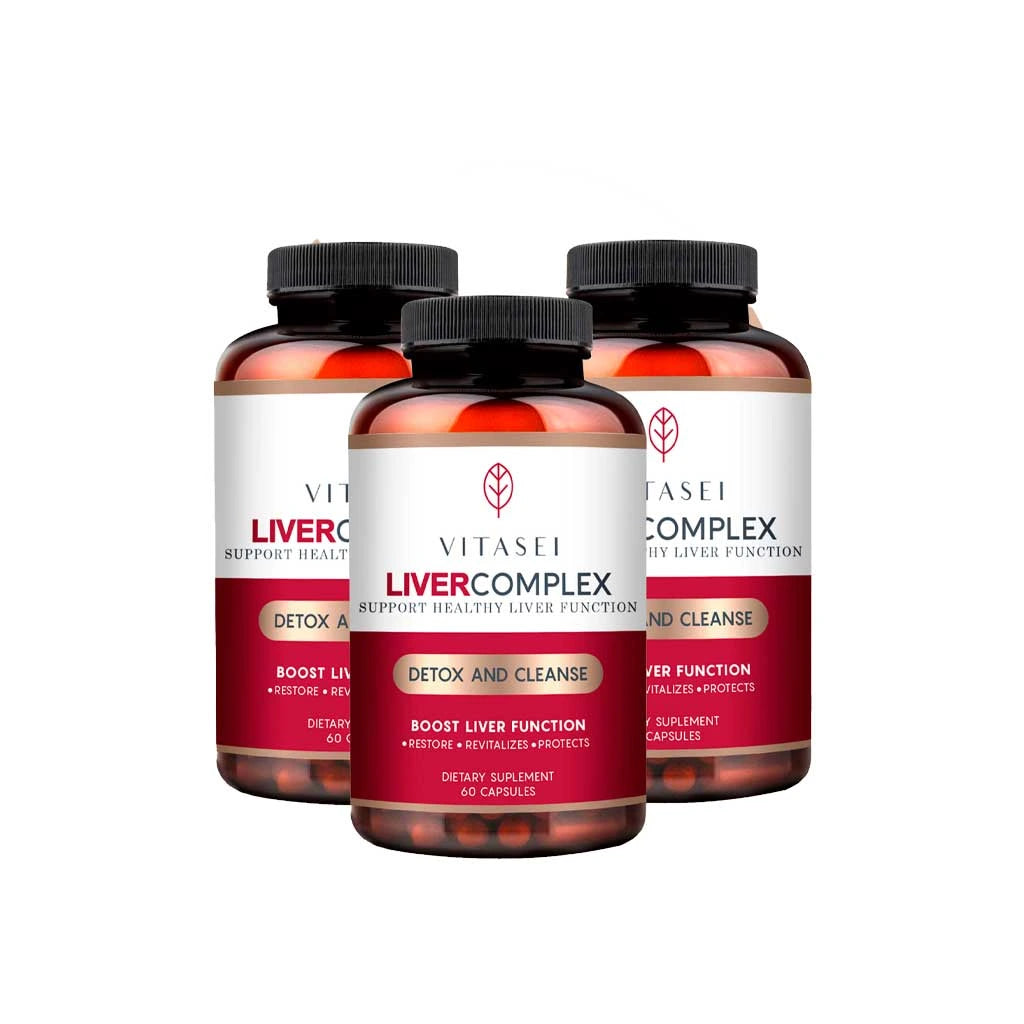 Vitasei LiverComplex 60 capsules bottle, natural supplement to support liver health and detox.