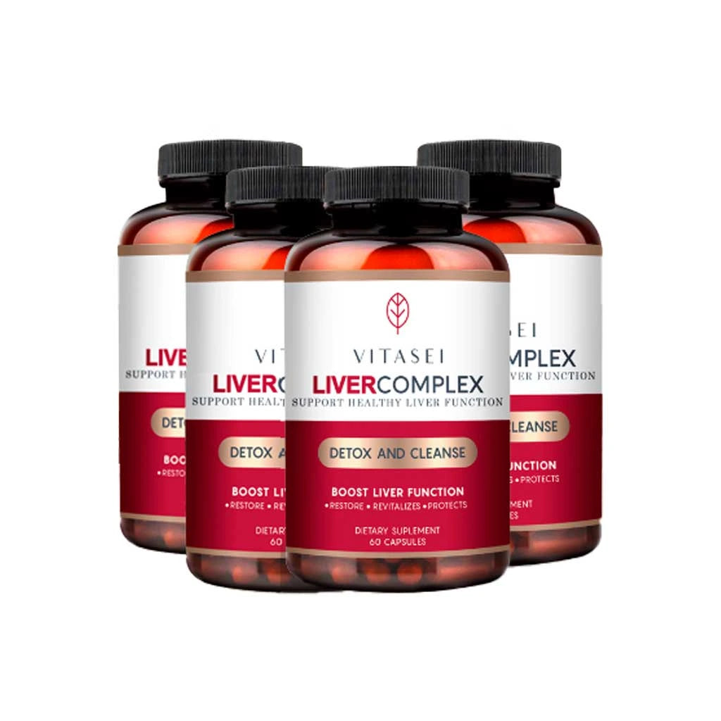 Pack of 4 bottles Vitasei LiverComplex, natural formula for liver health and detox cleanse.