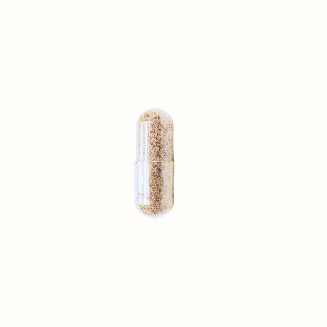 Close-up of Neura-L vegetable capsule with natural powder inside.