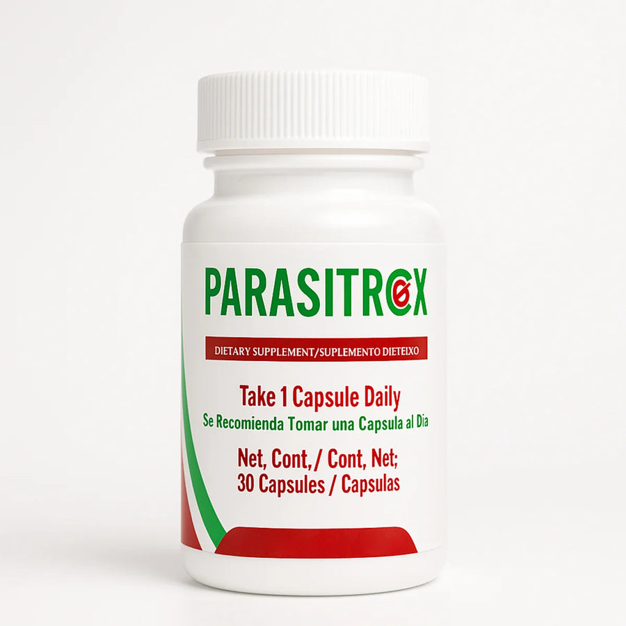 ParasitrOx natural parasite cleanse and immune support supplement bottle, 30 capsules dietary formula.
