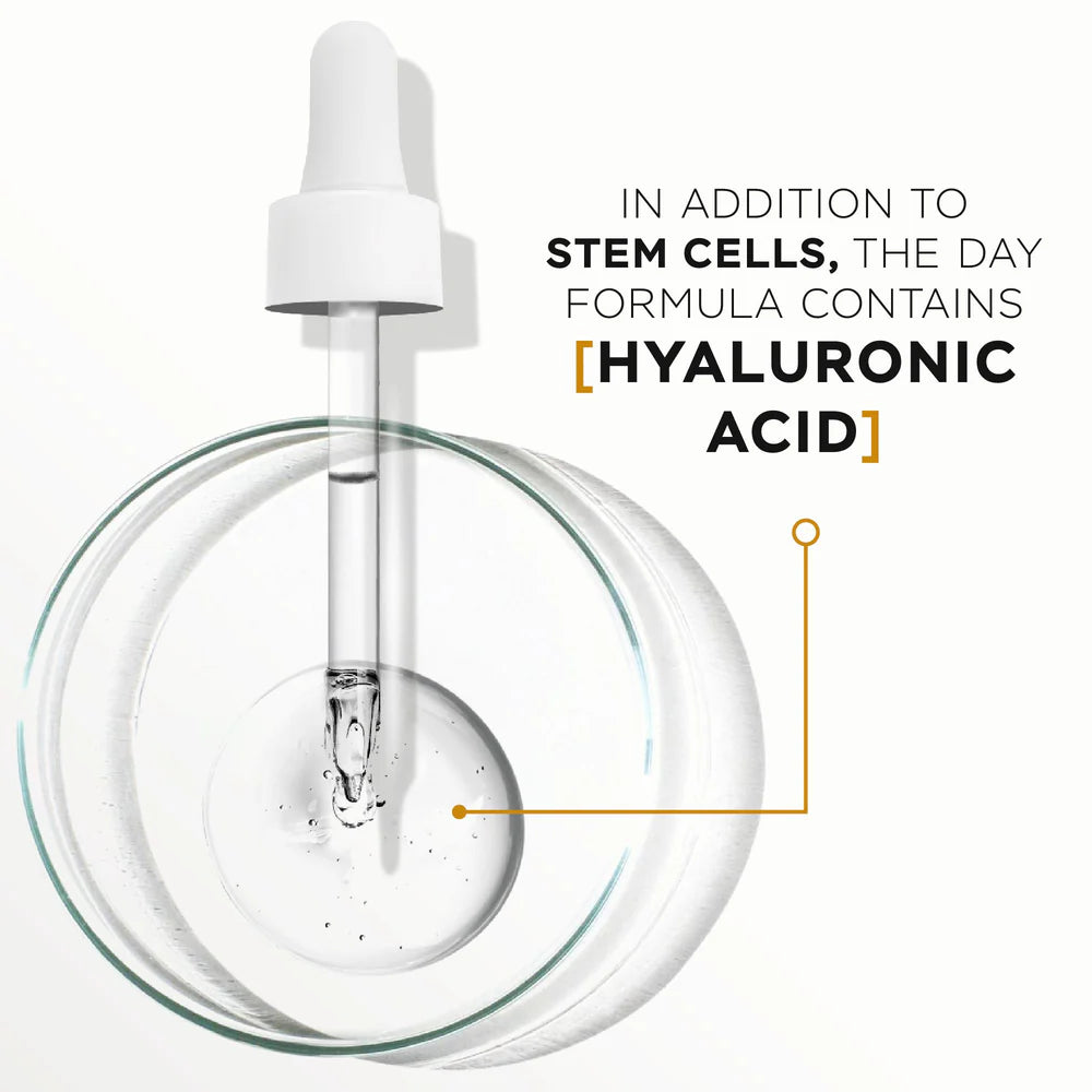 Daytime (AM) and Nighttime (PM) Facial, Neck & Décolleté Rejuvenating Serums with Stem Cells