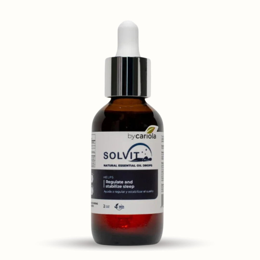 Solvit Sleep Drops bottle on dark water background