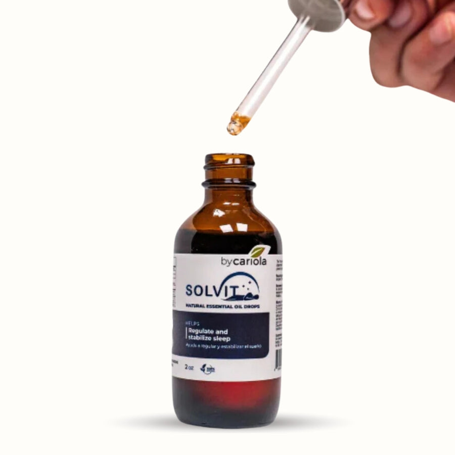 Open Solvit Sleep Drops with dropper dispensing liquid