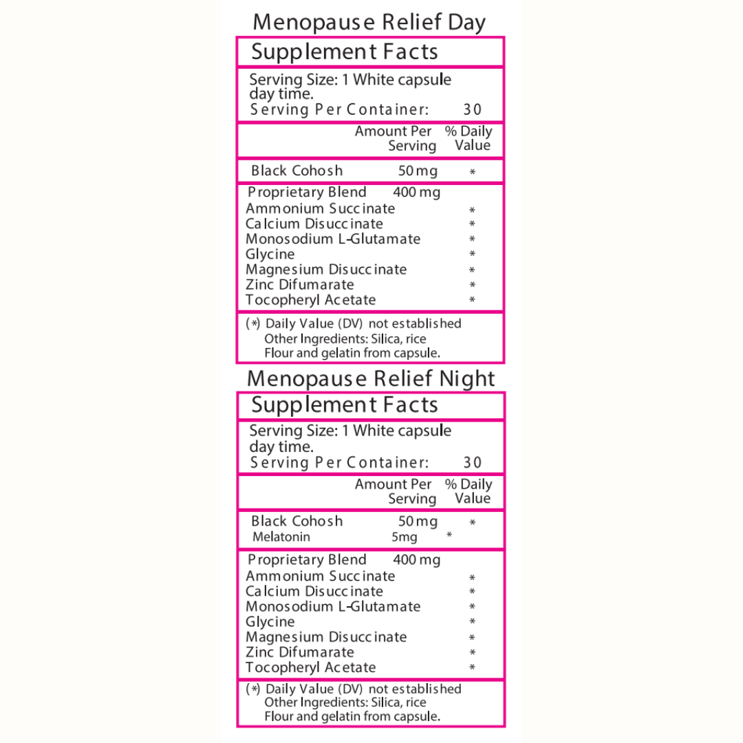 Vesna Menopause Relief Supplement Facts – Ingredients Day and Night