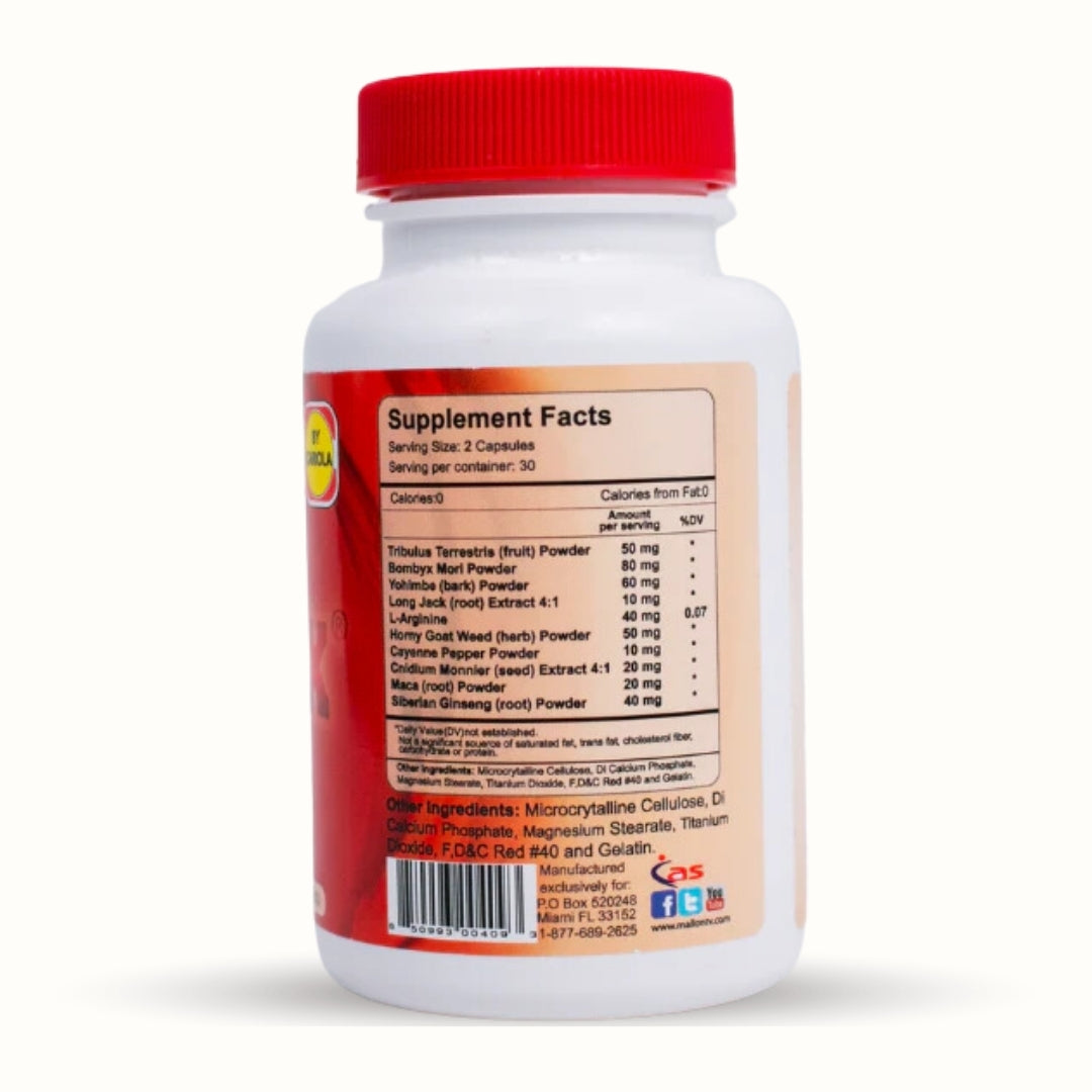 Via Sex Capsules supplement facts label – ingredients and dosage