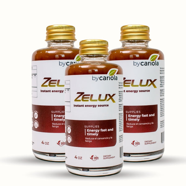 Three bottles of Zelux Instant Energy Source 4 oz, natural energy and libido booster pack.